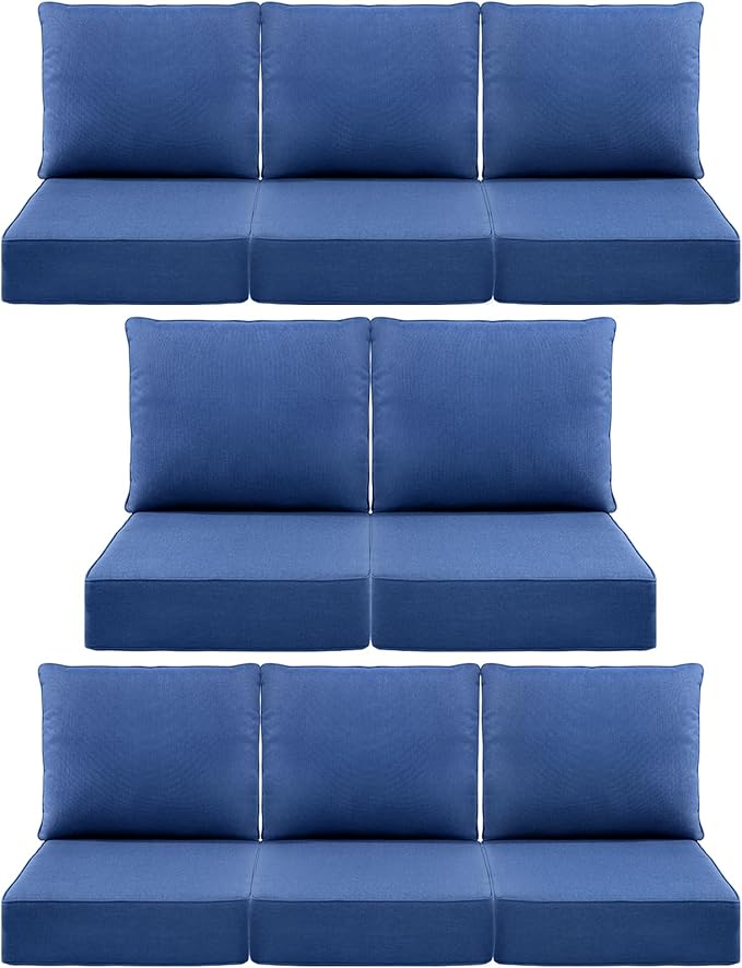 Luxury 6" Outdoor Cushions for Patio Furniture, 24x24x6 Thick Seat Cushion Set of 8, Fade Resistant Couch Chair Replacement Cushions High Density Deep Wicker Chair Cushion w/Removable Cover, Blue