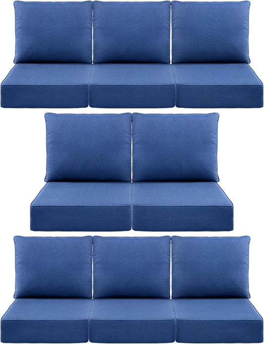 Luxury 6" Outdoor Cushions for Patio Furniture, 24x24x6 Thick Seat Cushion Set of 8, Fade Resistant Couch Chair Replacement Cushions High Density Deep Wicker Chair Cushion w/Removable Cover, Blue
