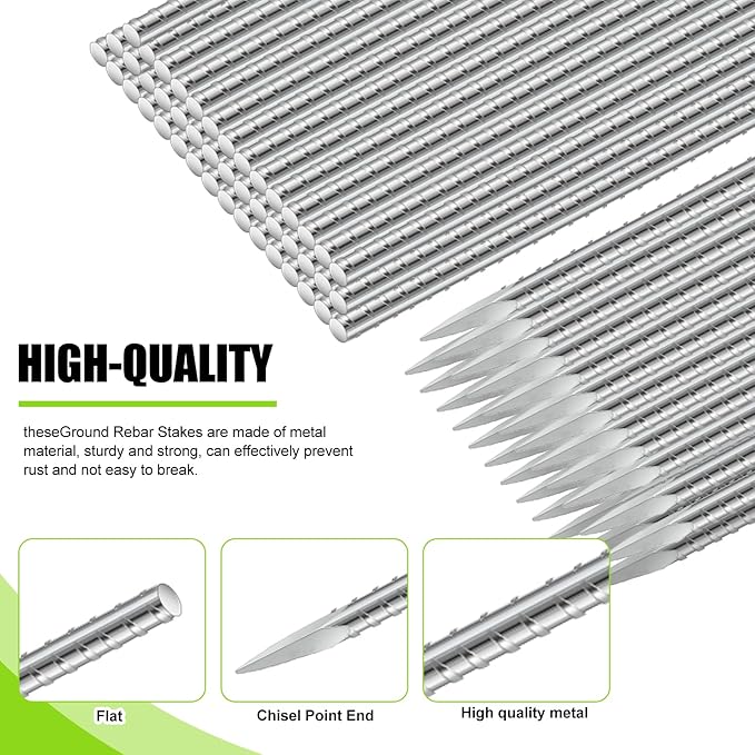 Gisafai 24 Pcs 16inch Ground Rebar Stakes Metal Heavy Duty Stakes Ground Landscape Anchors Spike Garden Stake Edging Spikes Plant Support with Chisel Point End for Concrete Timber Garden Tent Camping