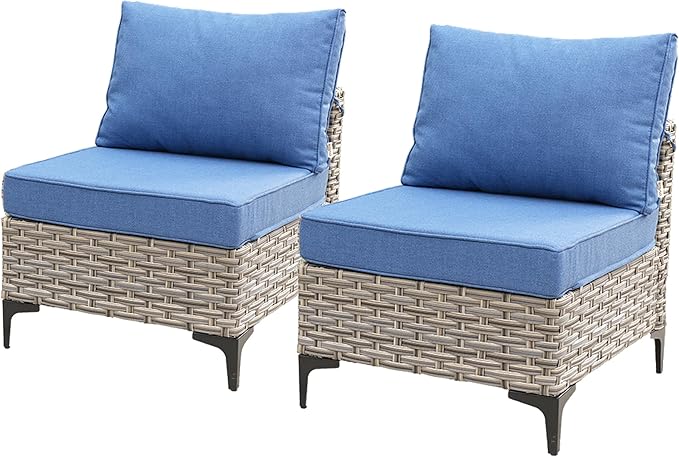 HOOOWOOO 2 Pieces Outdoor Patio Sectional Sets with 2 Armless Middle Chairs,Blue