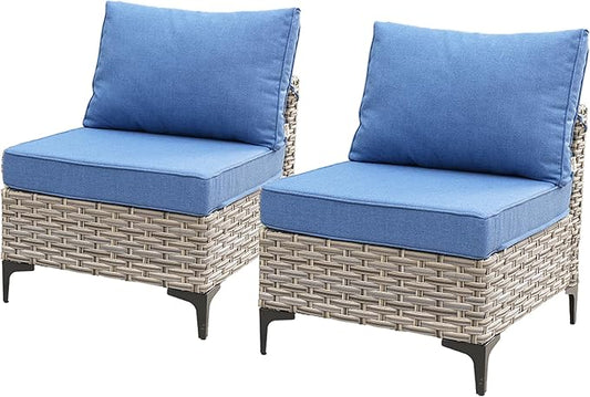 HOOOWOOO 2 Pieces Outdoor Patio Sectional Sets with 2 Armless Middle Chairs,Blue