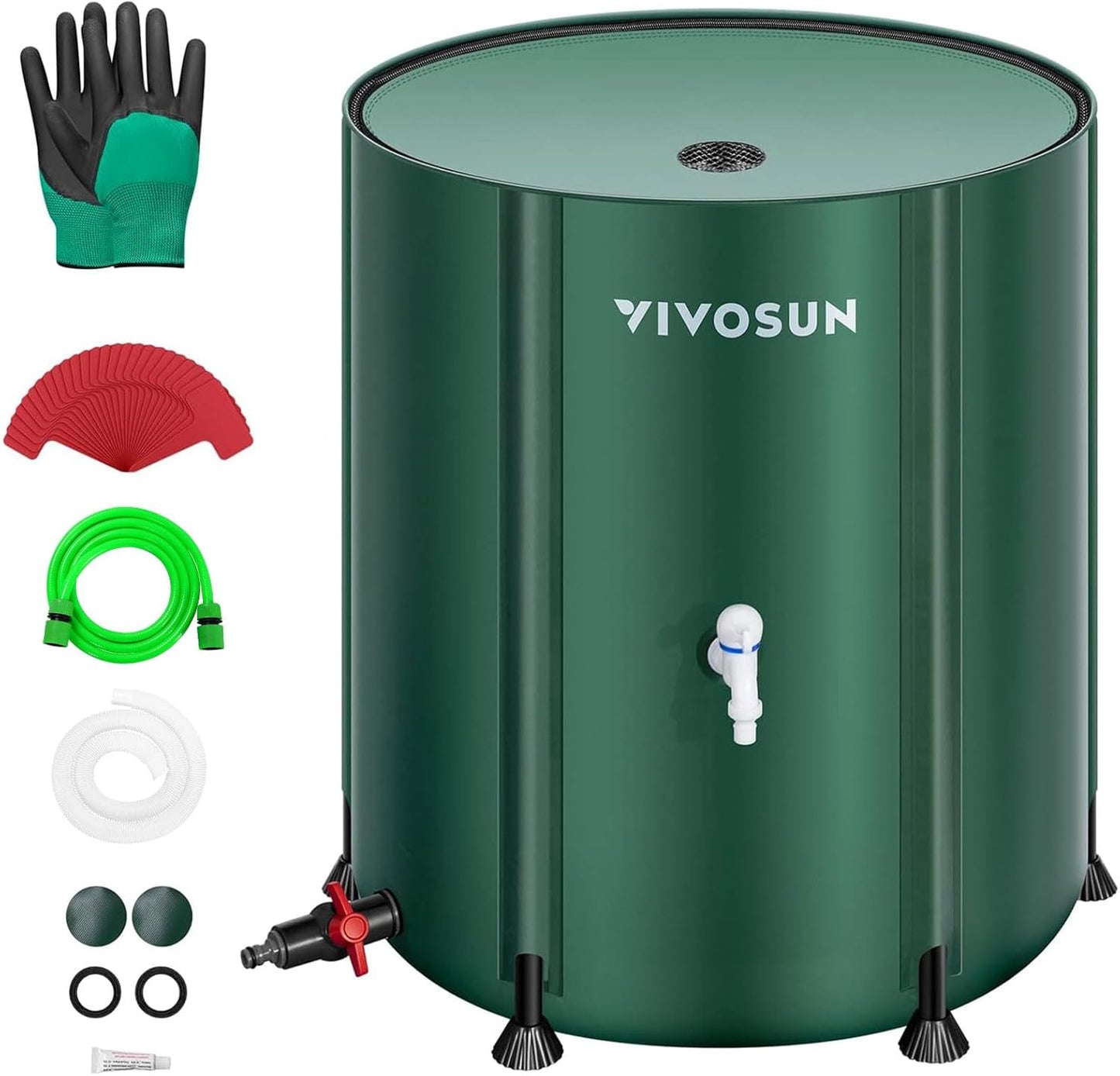 VIVOSUN Collapsible Rain Barrel, 53 Gallon with 1000D Oxford Cloth, Portable Rain Collection System, Water Barrel Collector w/Filter Spigot, Green