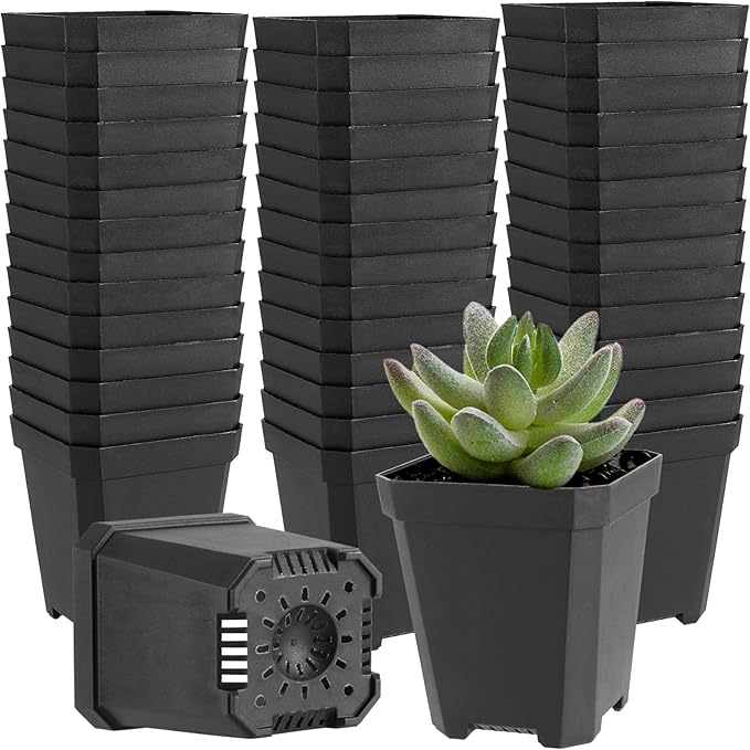 JOIKIT 120 Pack 3 Inch Black Square Nursery Pots, Plastic Plant Seedling Pot with Drainage Hole Saucers, Small Nursery Transplant Starter Planter for Indoor Outdoor Garden Office Balcony