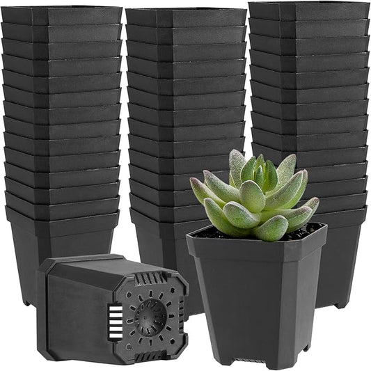 JOIKIT 120 Pack 3 Inch Black Square Nursery Pots, Plastic Plant Seedling Pot with Drainage Hole Saucers, Small Nursery Transplant Starter Planter for Indoor Outdoor Garden Office Balcony