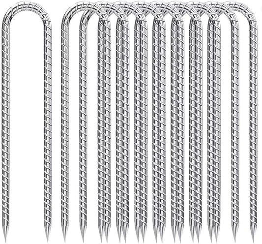 Rebar-Stakes-12-Inch-U-Shaped, Ground Stakes Heavy Duty for High Winds Galvanized Anti-Rust 10pcs Metal Stakes for Ground Heavy Duty Ground Anchors for Garden Dog Fence Chicken Coop Water Pipe