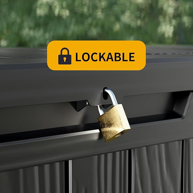 80GAL Black Outdoor Deck Box with Lockable Lid - Waterproof, SGS - Tested UV Resistance, Offers Ample Space for Patio Cushions, Pool Accessories, and Gardening Supplies, Simple Assembly Process