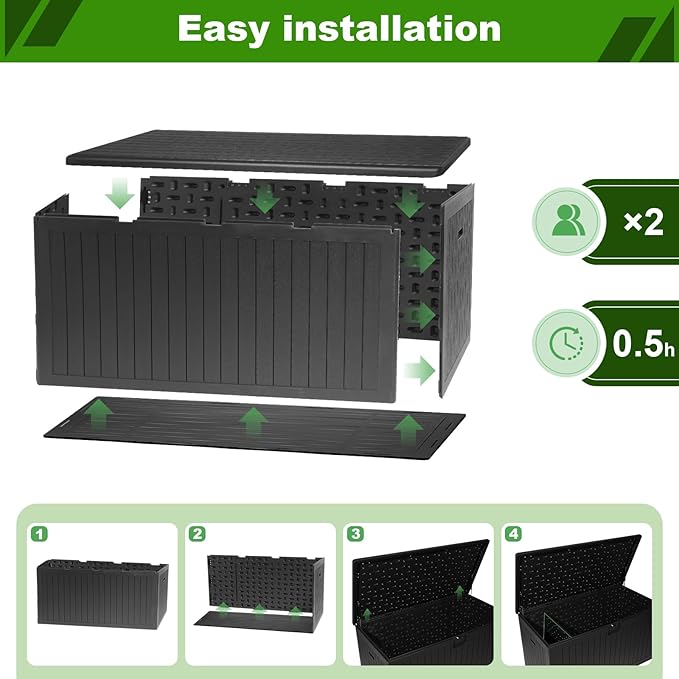 230 Gallon Outdoor Storage Box Waterproof, Extra Large Plastic Outside Deck Box Weatherproof, Resin Patio Storage Bin with Lock and Lids for Pool Equipment, Cushion, Black