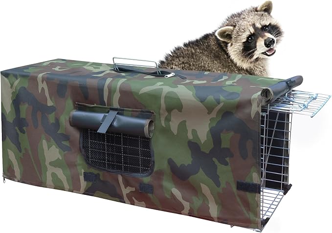 Live Feral Cat Trap Cage with Cover, Heavy Duty Folding Animal Traps Cage for Stray Cats, Large Humane Cat Trap for Raccoon, Squirrel, Skunk, Catch and Release