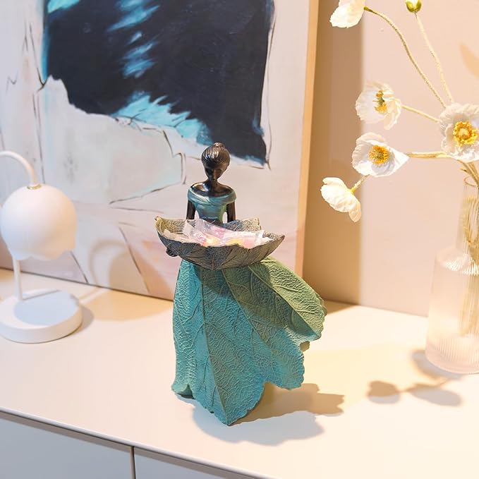 DiliComing Fairy Garden Statue Bird Feeder - 12 Inch Fairy Statue for Home Decoration, Resin Outdoor Statues for Garden Decoration, Best Bird Feeder Garden Gift for Women (Green)