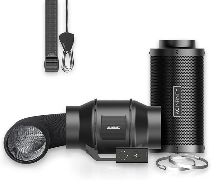 AC Infinity Air Filtration Kit 6”, CLOUDLINE LITE Inline Fan and Carbon Filter Combo, Cooling and Ventilation System for Grow Tents, Hydroponics, Indoor Gardening