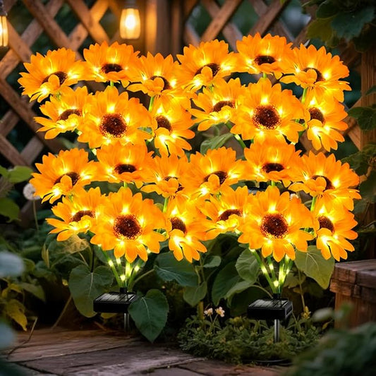 Solar Sunflower Lights 4 Pack with 24 Sunflower Solar Lights Outdoor Garden Decor Birthday Gift for Mom Women Grandma,Waterproof Solar Flower Garden Stake Lights for Yard Landscape Patio Lawn Pathway