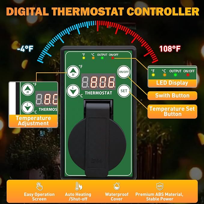 COOS BAY 1500W Outdoor Space Heater with Thermostat, Electric Greenhouse Heater for Grow Tent, Garage, RV, Shed, Radiant Heat, IPX4 Water-Resistant, Overheat Protection, 2 Pack, Black
