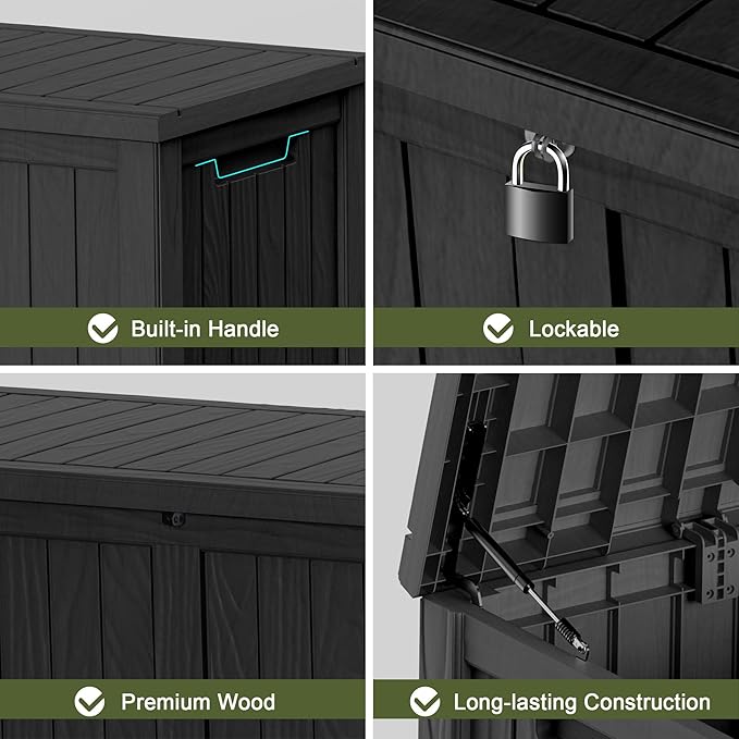 150 Gallon Waterproof Large Resin Deck Box Indoor/Outdoor Lockable Storage Container and Seating for Garden, Pool, and Patio (150 Gallon, Black)