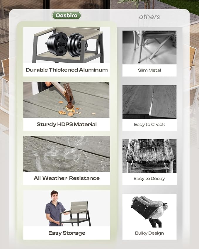 Outdoor Dining Set for 4, Patio Table and Chairs Set with Umbrella Hole, 5 Pieces HDPS Outdoor Furniture Sets for Patio, Garden, Backyard (Gray)