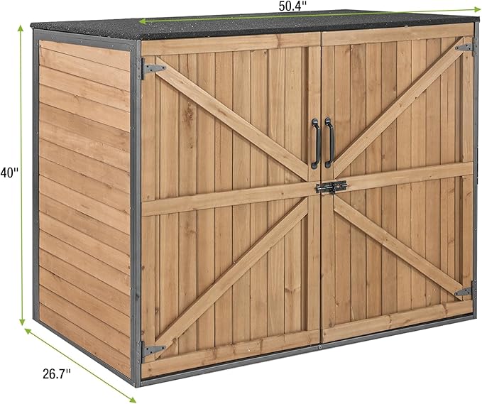 Gutinneen Outdoor Storage Shed Cabinet with Strong Iron Frame Large Wooden Garden Shed Tool House with Adjustable Shelfs,Medium