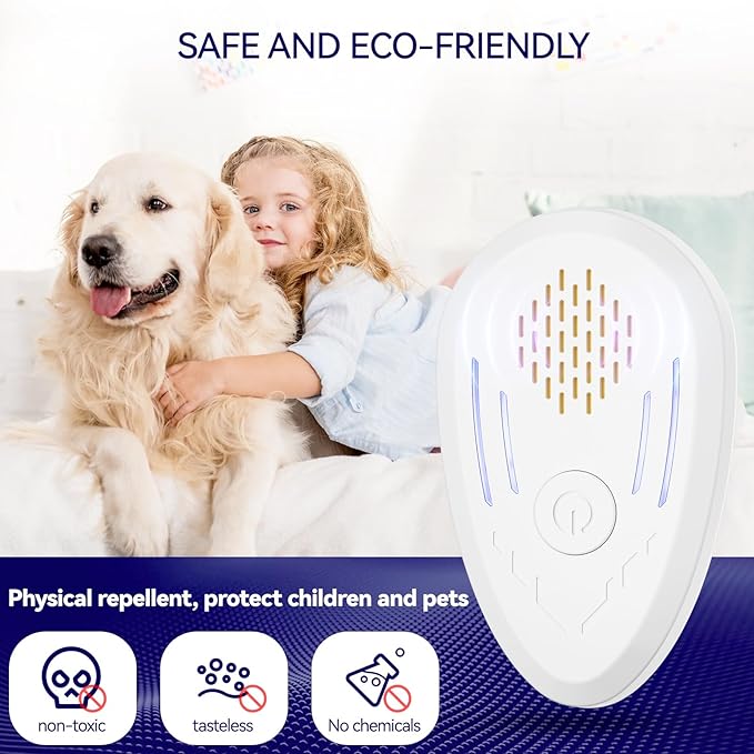 Ultrasonic Pest Repellent Indoor 6 Packs, Ultrasonic Repellent for Rodent, Mouse, Mice, Bugs, Spider, Mosquito, Roach, Electronic Plug in Pest Control, Cockroach Killer, Ant Traps, with Button, Home