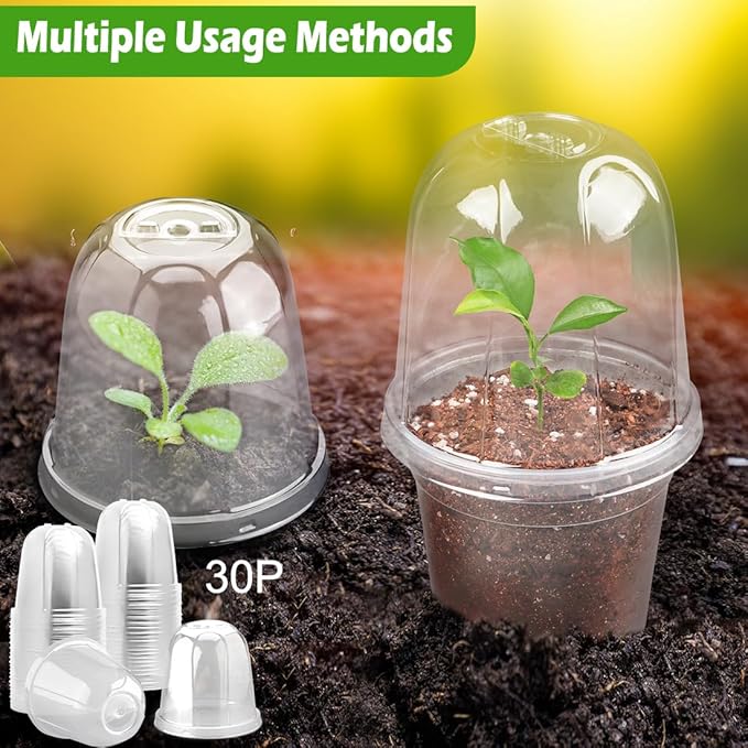30 Pcs Clear Plastic Humidity Dome, Adjustable Ventilation Plant Cloche for Seedlings Fits 6Inch Nursery Pots, Reusable Transparent Grow Dome Cover for Seed Starter Pots Outdoor Gardening Plant Growth