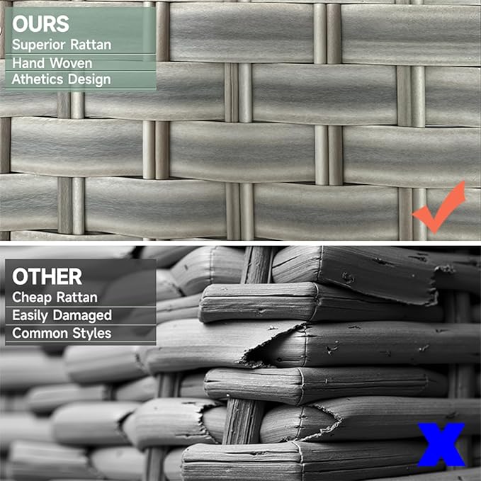 12 Pieces Patio Furniture Set, Outdoor Sectional Wicker Sofa with Thickened Cushions and Coffee Table, High Back Rattan Patio Conversation Sets for Garden Backyard, Khaki