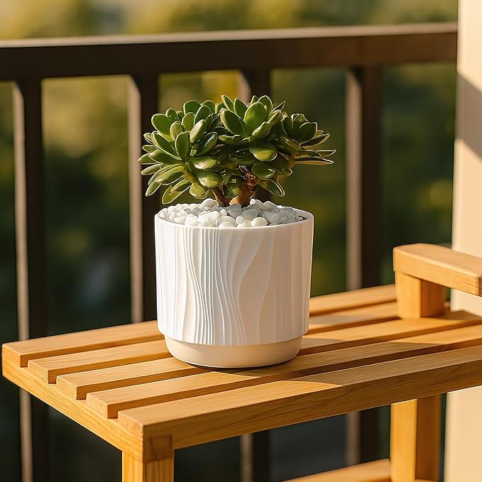 OXART Ceramic Planter with Drainage, 7.6+6.2+5 inch Plant Pot, Set of 3, Round Flower Pots for Intdoor Outdoor Plants, Home, Office, Garden, Lilies, Cacti, Succulents, Snakes, and Pothos, White