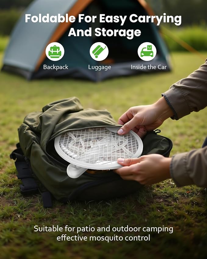 Electric Fly Swatter Racket, Foldable 2 in 1 Bug Zapper with Purple Trap Lamp, 4000V & 1500mAh Powerful Mosquito Trap Killer with Type-C Rechargeable for Indoor Home Office Patio Camp(2 Pack)