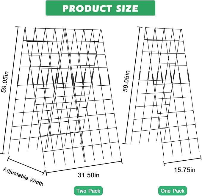DoCred Cucumber Trellis, 59" High 2 Pack Foldable A Frame Trellis for Raised Bed Climbing Plants, Vegetables, Includes Plant Support Clips, Twist Ties, Plastic Ties- Made from PVC-Coated Steel