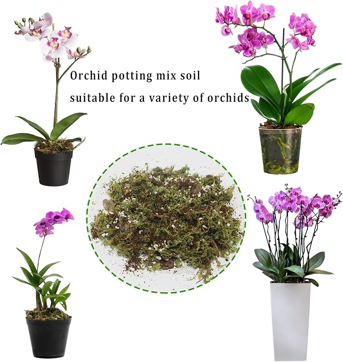 2QT Orchid Potting Mix with Moss Pine Bark Mulch Perlite & Coco Peat Natural Ingredients, Orchid Repotting Soil Medium Great for Indoor Plant Root Climbing & Expanding