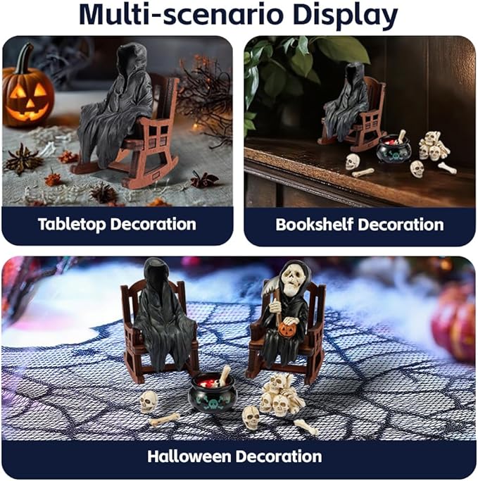 Halloween Decor Miniature Grim Reaper Desk Figurine,Gothic Horror Resin Grim Reaper,for Bookshelf Decor,Desk Trinkets,Collectible,Party Gifts