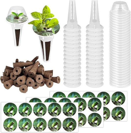 125pcs Hydroponic Seed Pods Kit, Grow Anything Kit Compatible with Hydroponics Supplies from All Brands, Hydroponic Indoor Garden Accessories with 50 Grow Sponges, 50 Pod Labels for Growing System