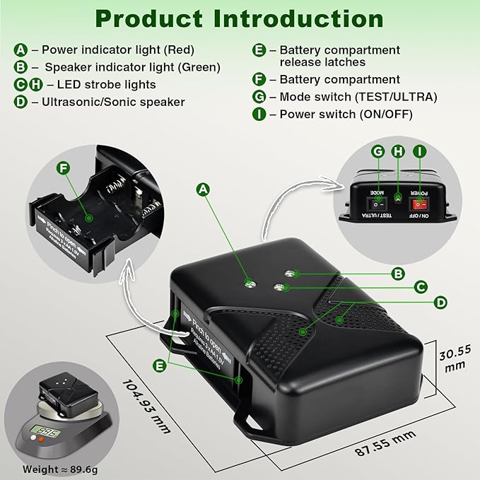 Under Hood Rodent Repeller Battery Operated Ultrasonic & Strobe Light Mouse and Rat Deterrent for Car Engines – Wireless Animal Repellent Device for Vehicle Pest Control