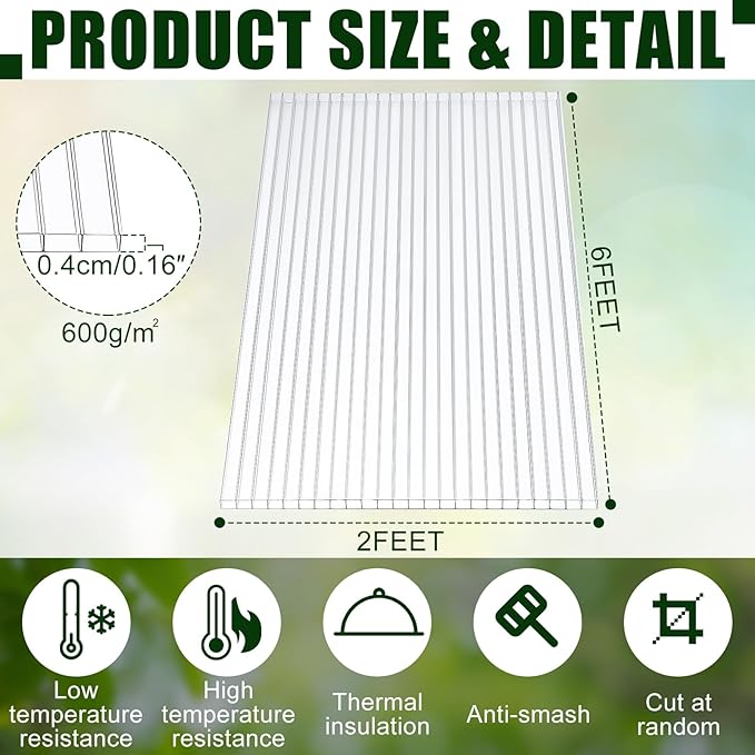 Tatuo 12 Pack 6' X 2' X 0.16'' Polycarbonate Greenhouse Panels Polycarbonate Sheets Twin-Wall Roof Panels Waterproof UV Protected Clear Corrugated Plastic Roofing for Greenhouse Replacement