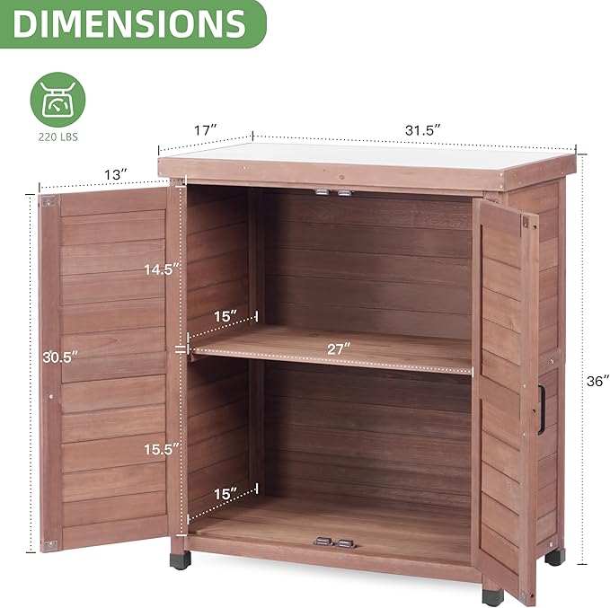 Potting Bench with Storage Cabinet and Metal Table Top for Outdoor Patio, Garden Furniture Wood Workstation (Farmhouse Brown, 31x17x36)