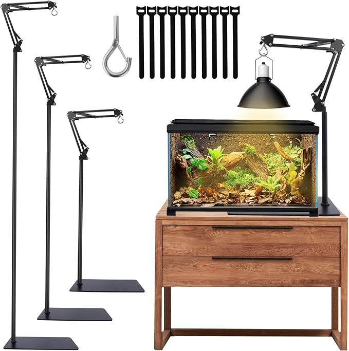 Reptile Lamp Stand Adjustable Height 15.7-73.6inch with 360°Adjustable Swing Arm Heat Lamp Stand Plant Floor Light Holder for Bearded Dragon Turtles Snake and Chicks