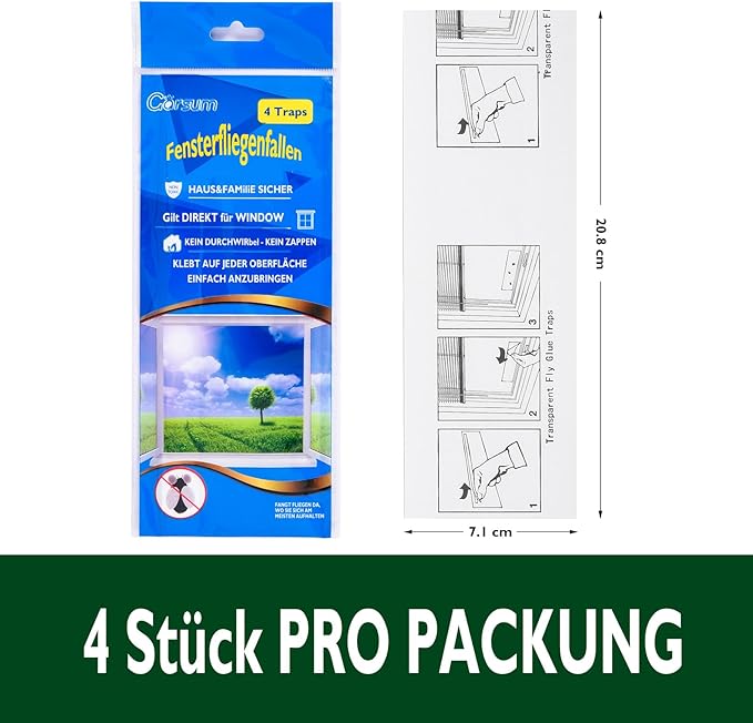 Garsum Window Fly Traps Indoor, 96 Pieces Fly Paper Bug Sticky Strips, House Fly Killer Window Decal Non-Toxic,4 Pcs per Pack Total
