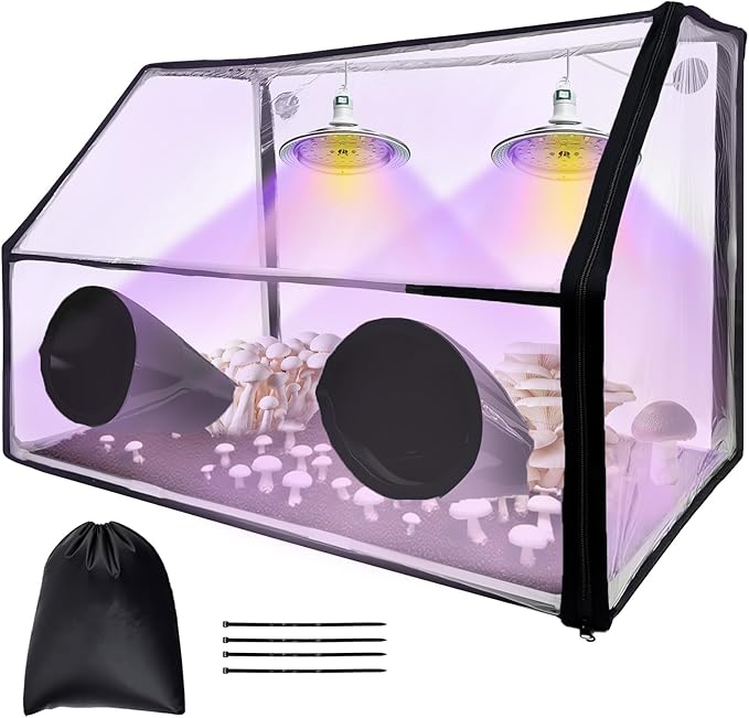 Large Still Air Box Mushroom Grow Set, 30×20×20 Inch Mycology Fume Hood Propagation Tent with Two Mushroom Lights, Provide 360°lllumination, Durable& Easy to Install, Ideal for Indoor Growers