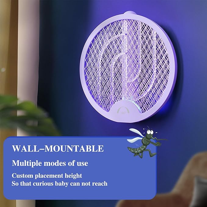 Electric Fly Swatter 4000V, Bug Zapper Racket Indoor with USB Rechargeable, Mosquitoes Trap Lamp Rechargeable with 1200mAh Battery for Indoor Mosquito Bat, Fruit Fly Killer for Home