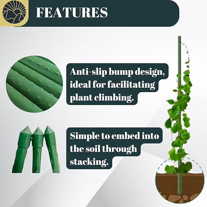 Garden Stakes 24 Inch Pack of 30, Plastic Coated Metal Plant Stakes, Plant Support Sticks for Tomato, Climbing Plants, DIY Garden Trellis