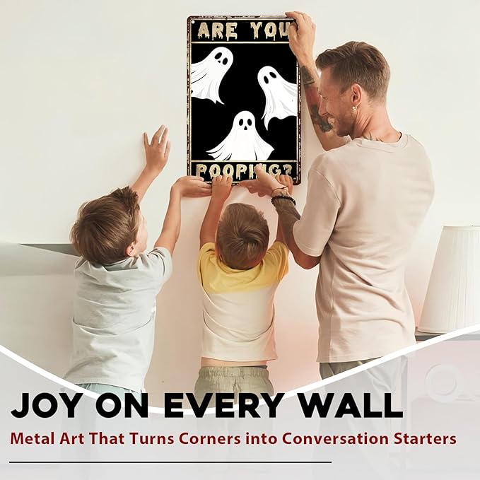 Ghost Metal Tin Sign Vintage Halloween Wall Art Rustic Bathroom Decor Tin Plaque Iron Painting Restroom Washroom 8x12inch