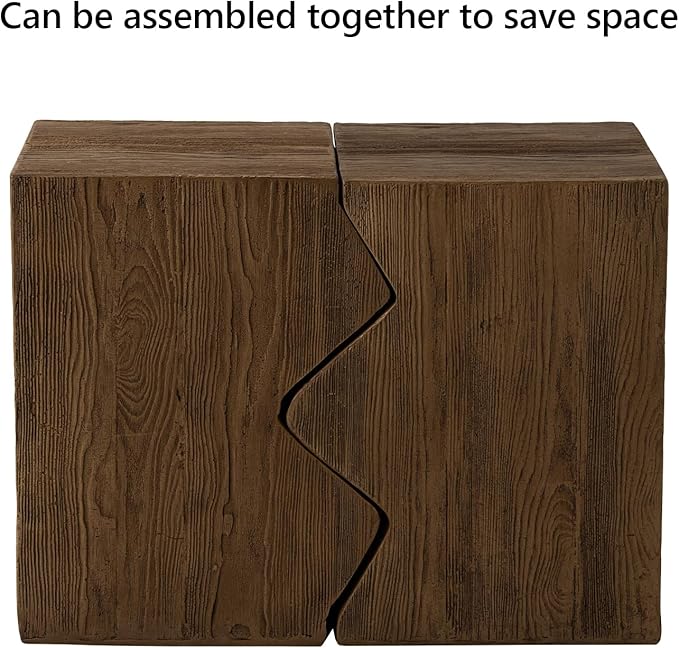 COSIEST Concrete Side Table, Set of 2 Rectangular Outdoor Side Tables, Decorative Garden Stools for Indoor Outdoor, Accent Table Patio Side Table Nesting End Table w Light Oak Colored Faux Wood