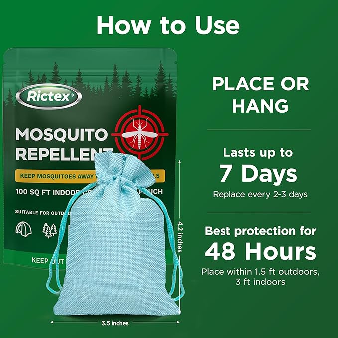 Mosquito Repellent Outdoor Patio & Yard: Natural Citronella & Peppermint Oil Pouches – Safe for Kids & Pets – Essential Oils Formula – Mosquitoes Repeller – Camping & Backyard (10 Pouch)