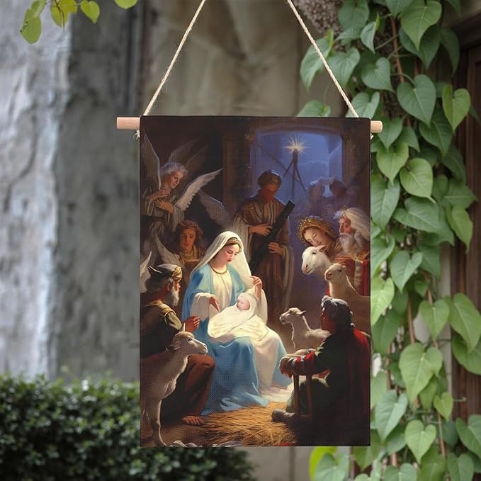 Nativity Garden Flags Religious Christma Yard Flag Winter Catholic Jesus House Banners for Holy Night Outside Double Sided Home Yard Farm Xmas Decor Outdoor 28 x 40 Inch
