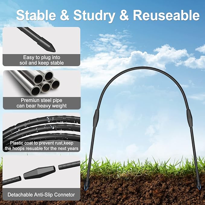 FOTMISHU 8pcs Garden Hoops for Raised Beds, 23.6" x 25.6“ Greenhouse Hoops for Cover Garden Netting, Rust-Free Garden Tunnel, Reuseable Gardening Supplies for Plants (8pcs M- 23.6" x 25.6“)