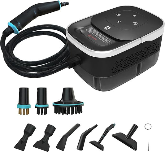 2500W Handheld Steam Cleaner,10 Accessories with 8 Adjustable Pressures for Tile/Grease/Carpet, 45oz Large Tank Chemical Free Cleaning, Portable Multi-Surface Steamer for Home Cars Kitchens (White)