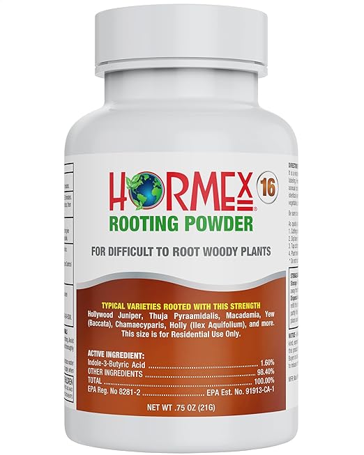 Hormex Rooting Powder #16 (1.60 IBA) - Rooting Hormone for Difficult Hardwood & Tree Cuttings - Root Growth Stimulator for Plant Cloning - Strong Roots for Maximum Propagation Success
