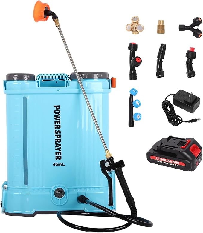 Battery Powered Backpack Sprayer, 4.2 Gallon Electric Sprayer for Weed Fertilizer Cleaning Watering, 80PSI Adjustable Pressure Lawn & Garden Sprayers with Telescopic Wand 8 Nozzles 2.6AH Battery