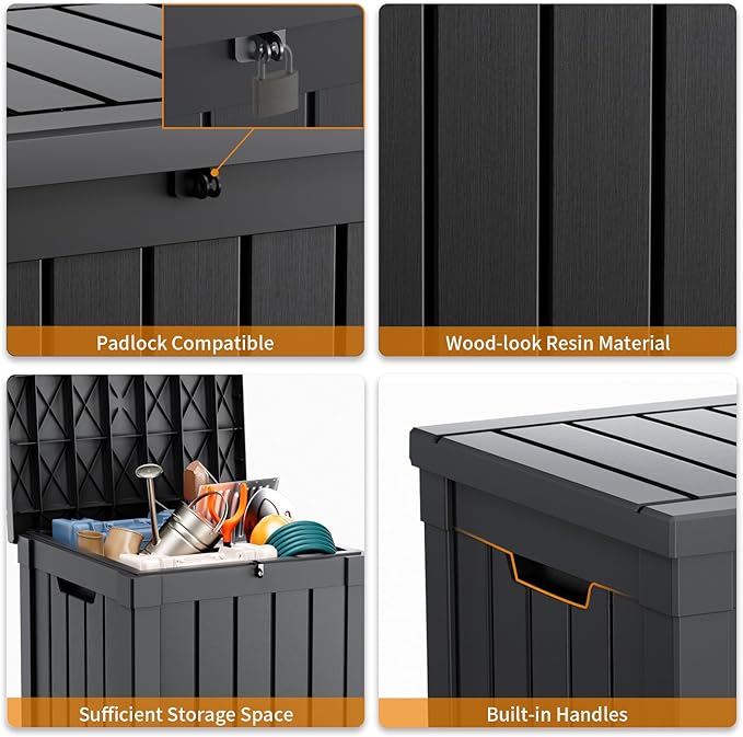 50 Gallon Outdoor Storage Box – Resin Deck Box with Lockable Lid, Waterproof Patio Furniture Storage for Tools, Garden & Yard Organization