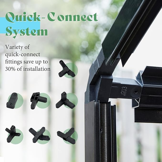 AMERLIFE 8x18x7FT Polycarbonate Greenhouse, Walk in Greenhouse with Quick-Connect System, Green House with 4 Windows and Swing Lockable Door, Greenhouses for Outdoors, Sunroom Black