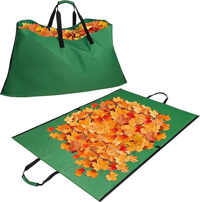 Leaf Bag for Collecting Leaves, 600D Oxford Cloth Collapsible Reusable Garden Yard Waste Tarp Container with Padded Handle 2 in 1 Leaf Collector Storage Bags Heavy Duty Leaf Tarp, 48" x 72"