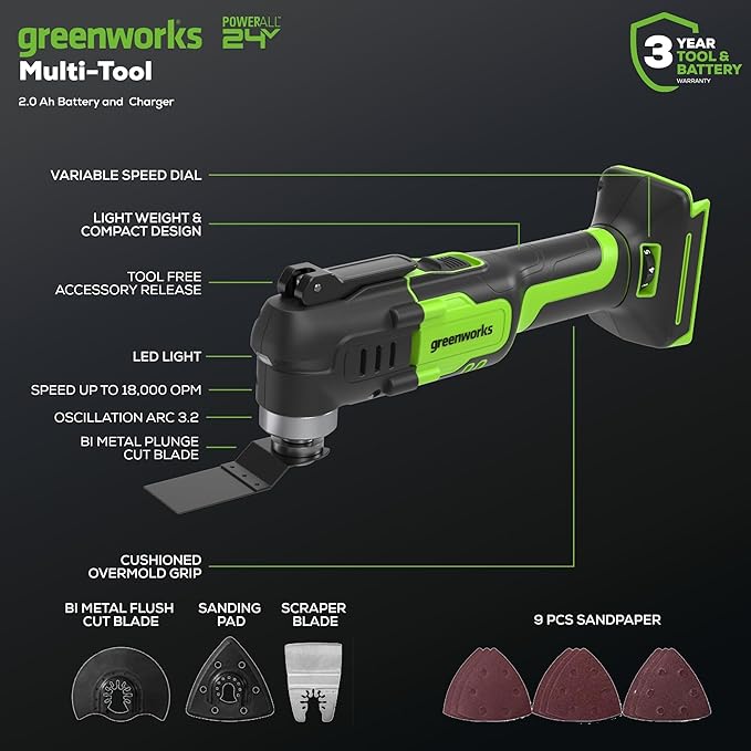 Greenworks 48V (2x24V) Cordless Yard Tool Combo - 21" Self - Propelled Mower, 12" Trimmer, Blower, 24V Multi - Tool + 3 Batteries & 2 Chargers