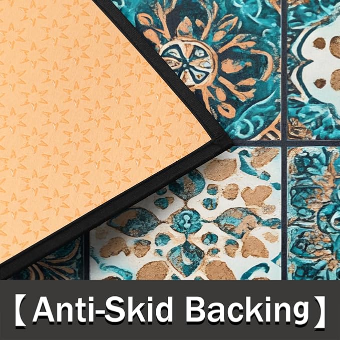 cfpolar Non-Slip Soft Half Round Door Mat, Retro Tribal Plaid Semicircle Mat for Indoor Entrance Garage Bath Living Room Patio 24 x 36 in