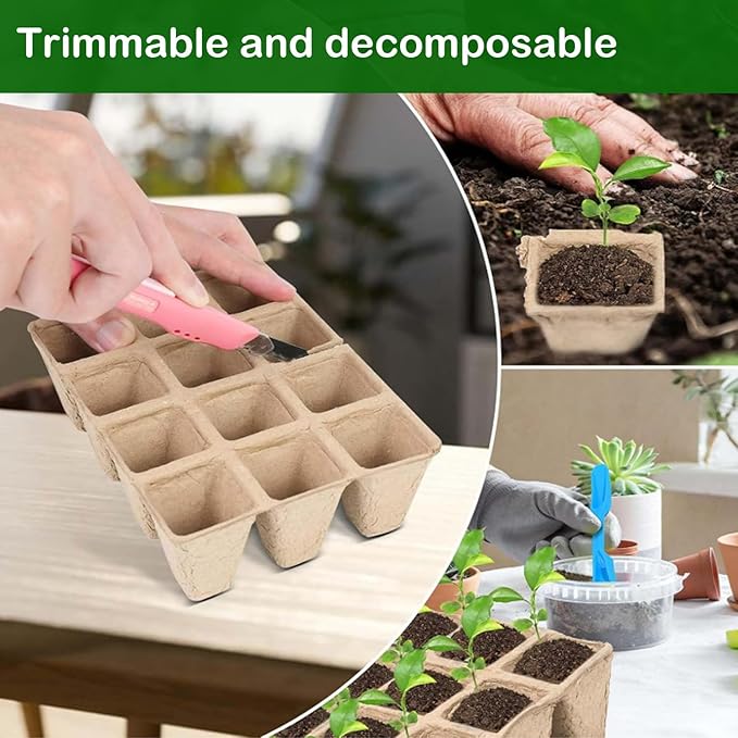 LSCQYYCC-10 Packs Seedling Starter Trays 120 Cells, Biodegradable Seed Germination Trays Plant Starter Peat Pots for Seedlings